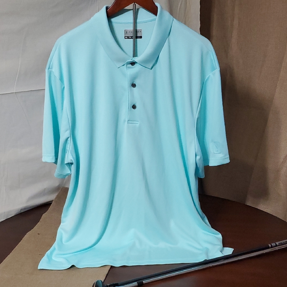 PGA Tour NWOT Light Blue Moisture Wicking UPF 50 Men's Golf Polo Shirt Size XXL